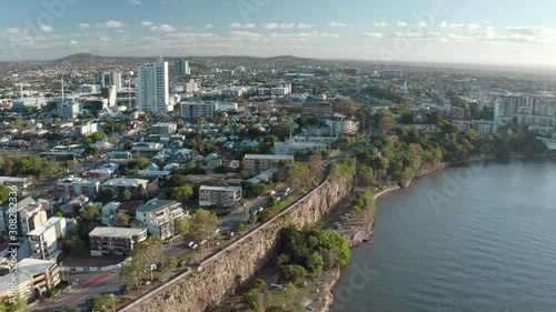 A drone shot of  Brisbane's famous Kangaroo Point Cliffs. Brisbane, Australia. photo