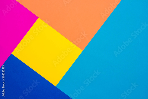 Multicolored paper texture minimalism background. Minimal geometric shapes and lines in colours.Top view. Minimalist Style. Copy, empty space for text