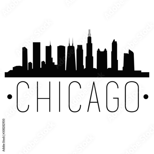 Chicago Illinois Skyline Silhouette City Design Vector Famous Monuments.