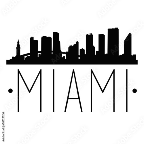 Miami Florida Skyline Silhouette City Design Vector Famous Monuments.