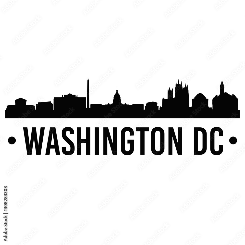 Washington DC Columbia Skyline Silhouette City Design Vector Famous Monuments
