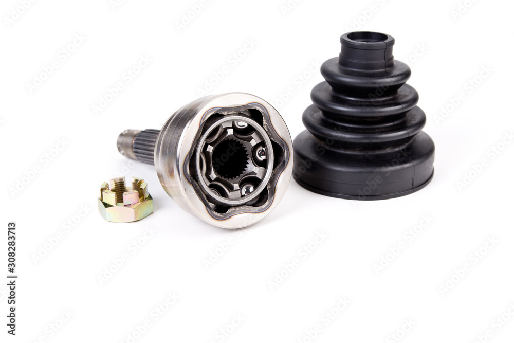 CV joint kit for car isolated on white background. New car parts. CV joint kit for car isolated on white background. New car parts.