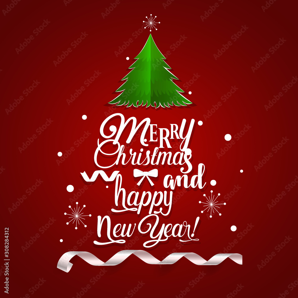 Christmas Greeting Card. Merry Christmas lettering with Christmas tree, vector illustration Christmas Greeting Card. Merry Christmas lettering with Christmas tree, vector illustration