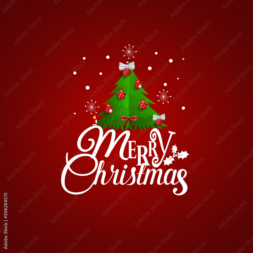 Christmas Greeting Card. Merry Christmas lettering with Christmas tree, vector illustration Christmas Greeting Card. Merry Christmas lettering with Christmas tree, vector illustration
