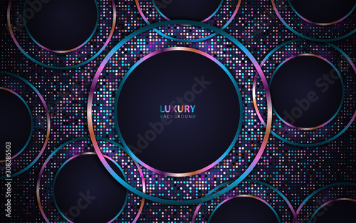 Luxury dark overlapping background a combination colorful glitters element decoration. Vector design template for use modern cover, celebration banner, advertising corporate, frame