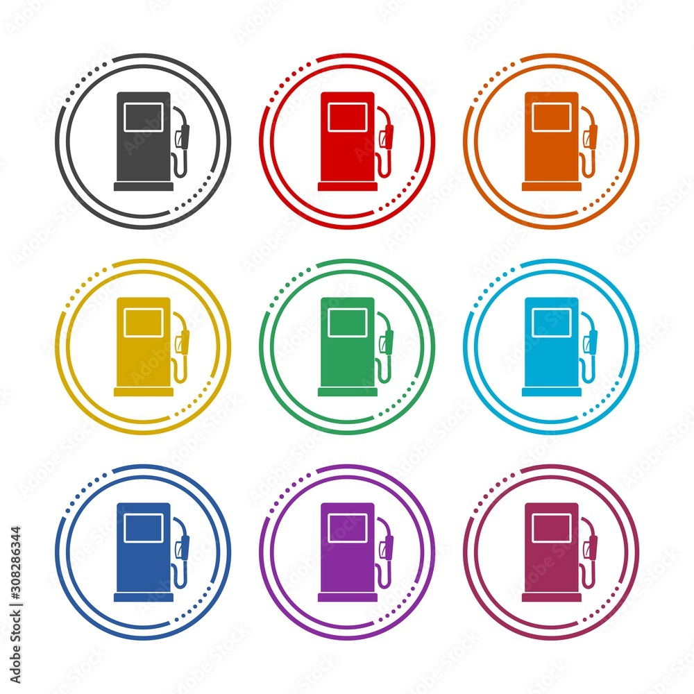 Fuel, Gas station color icon set isolated on white background Fuel, Gas station color icon set isolated on white background