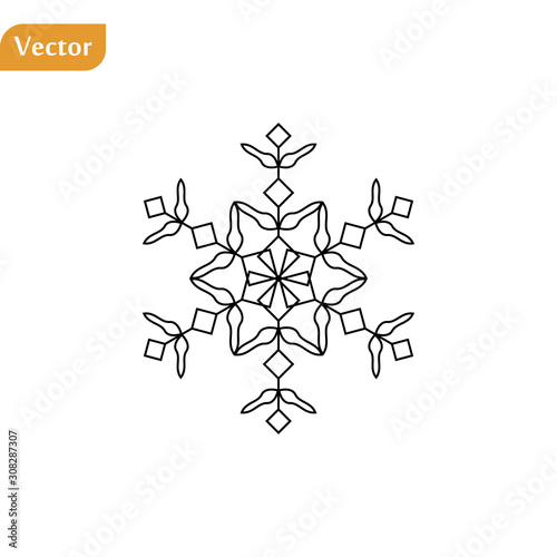 Snowflake icon. Christmas and winter theme. Simple flat vlack outline on white background.