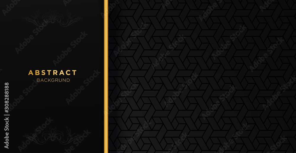 Black and gold luxury template background with ornament, can be used for premium wedding invitation, banner, golden flyer.