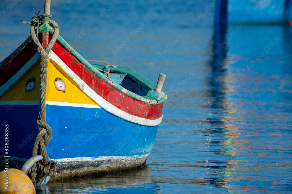 Traditional colorful Izzu boat of Malta