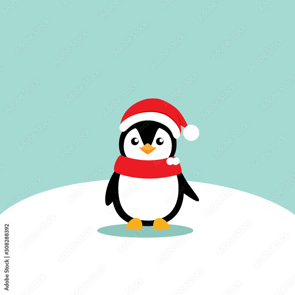 Holiday Christmas greeting card with Penguin cartoon. Vector illustration Holiday Christmas greeting card with Penguin cartoon. Vector illustration