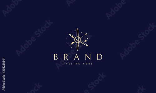 Vector golden logo on which an abstract image of the universe.