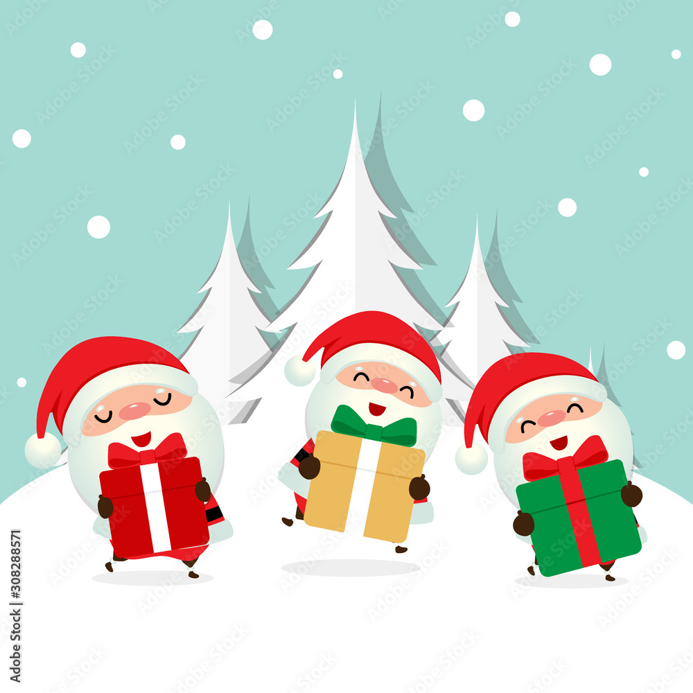 Holiday Christmas background with Santa Claus, and Christmas tree. Vector illustration
