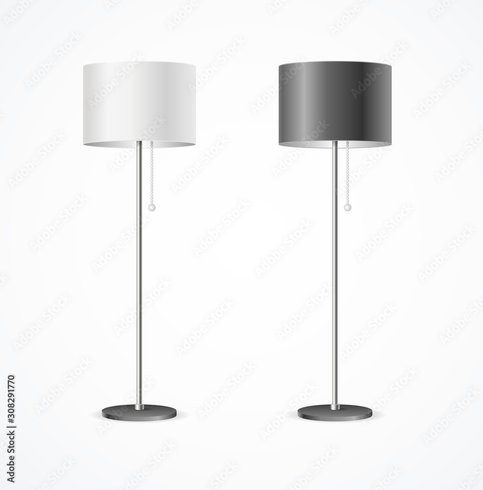 Realistic Detailed 3d Floor Lamp Black and White Set. Vector Realistic Detailed 3d Floor Lamp Black and White Set. Vector