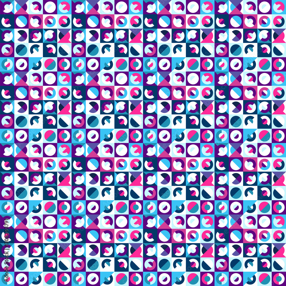 Seamless geometric pattern, saturated bright color. Appropriate for fabric materials, packing materials, websites. Sample is added to swatches panel.