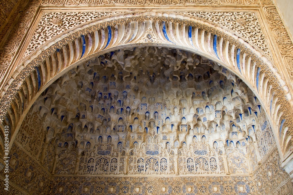 Nasrid moresque palace of Alhambra. The palace is UNESCO World Heritage and the official number one travel destination of Spain.