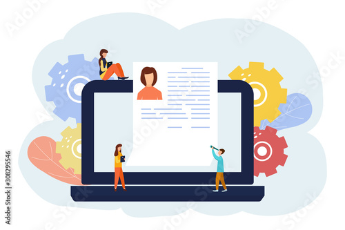 Vector illustration, employee choice, resume study, business company recruiting workers, flat color icons