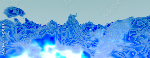 crystals of acrylic colors abstraction, 3D graphics, blue