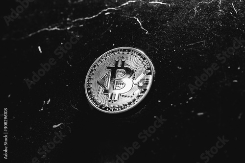 Bitcoin on a dark background. Cryptocurrency is the currency of the future. 