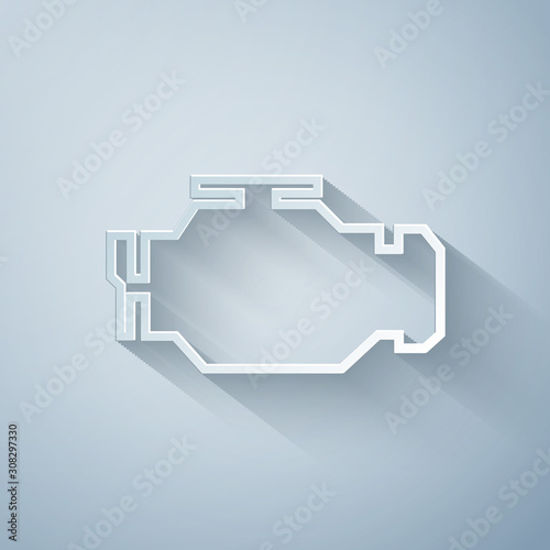 Paper cut Check engine icon isolated on grey background. Paper art style. Vector Illustration