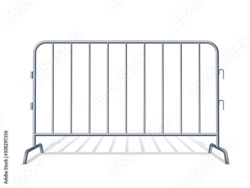 Portable steel fence. Steel construction element.Realistic detailed illustration on a white background