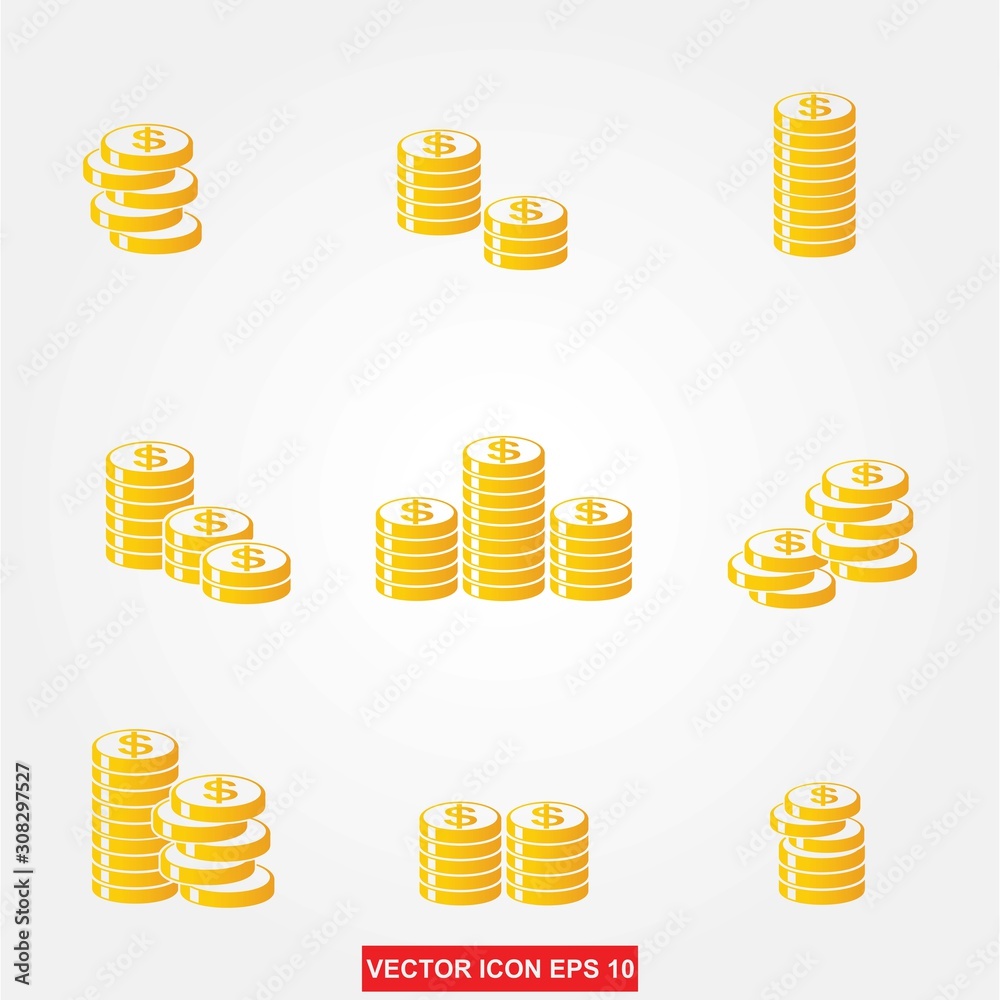 Coins stack vector illustration. Money vector icons set. symbol collection.