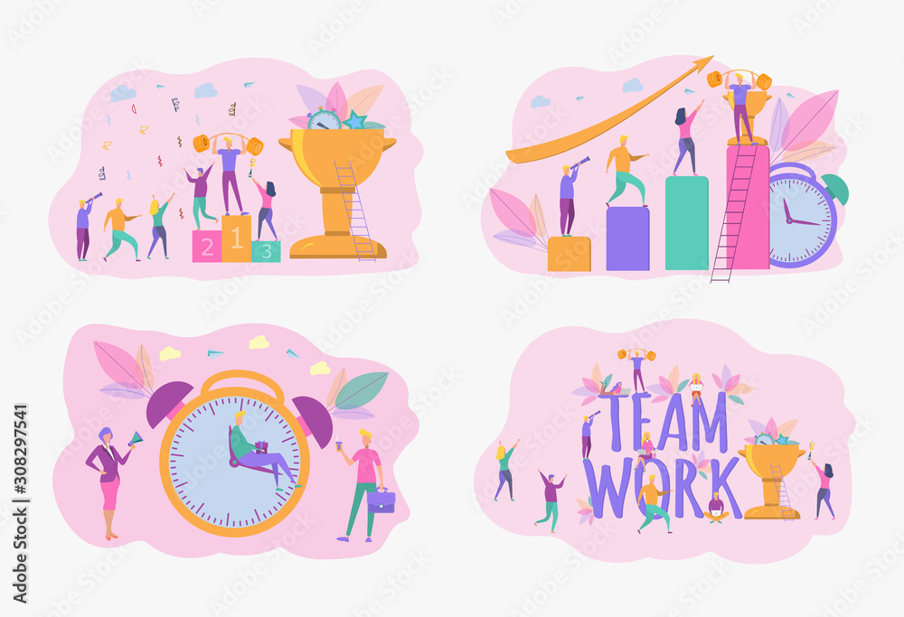 Colorful vector illustration, concept of achieving the vector business goal, winner with a golden cup in his hand, first place, number one, holiday.