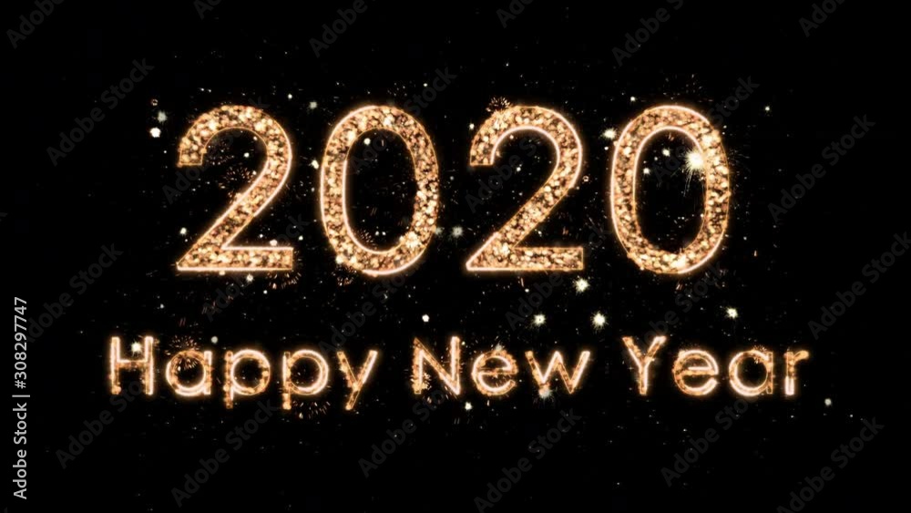 4k Christmas composition with congratulations 2020 and new year. The numbers come from the magic sparks of the fireworks. Composition on a black background with alpha channel
