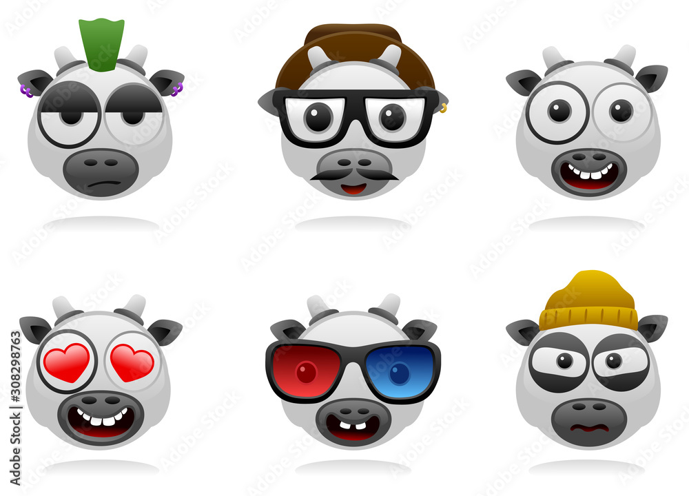 Fototapeta premium Vector cartoon cow characters face avatar series 1