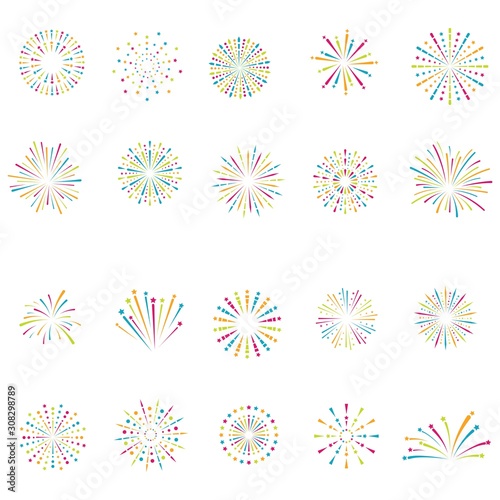 firework line icon set, happy new year firework, vector Illustration
