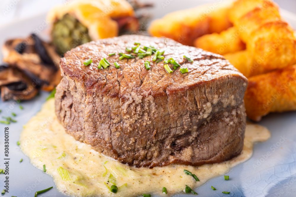 closeup of a steak on a plate closeup of a steak on a plate
