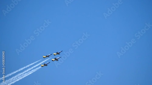 Aero L-39C Albatros of Baltic Bees aerobatics team performing demonstration flight the international aerospace salon MAKS-2019.