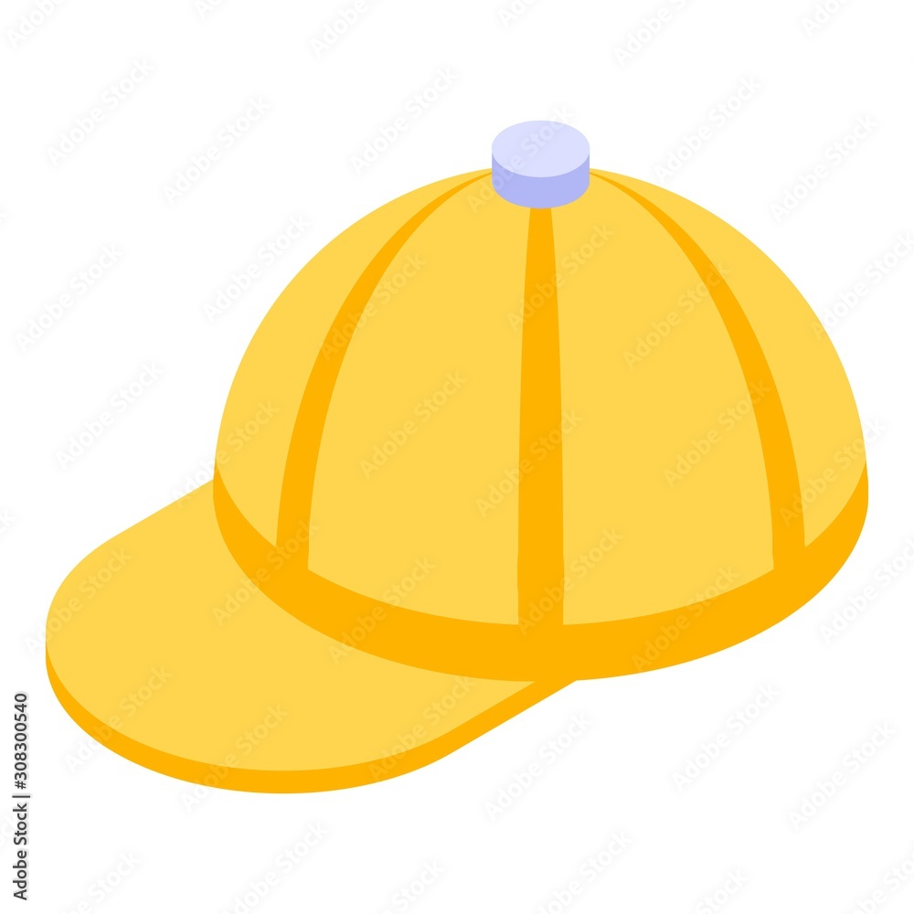Yellow baseball cap icon. Isometric of yellow baseball cap vector icon for web design isolated on white background Yellow baseball cap icon. Isometric of yellow baseball cap vector icon for web design isolated on white background