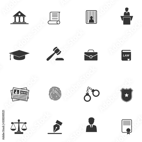 law, legal and justice icon set vector Illustration