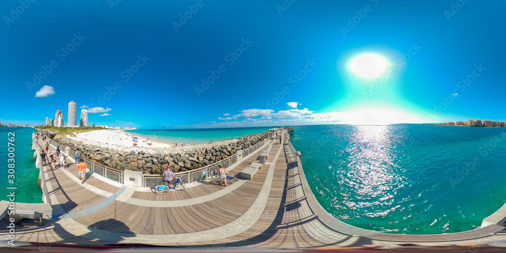 Miami Beach Fishing pier with people December 2019