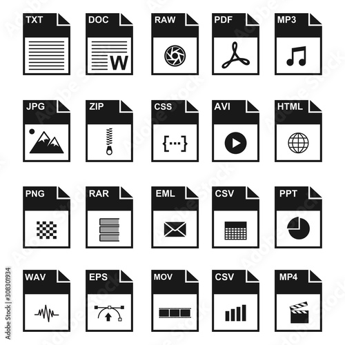 Big Collection of vector icons, file extensions diverse icons set isolated - stock vector