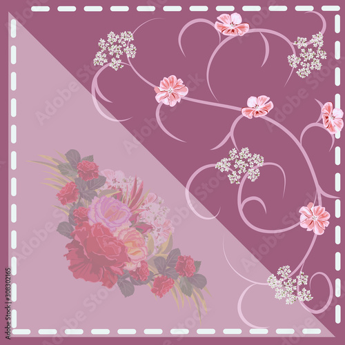Square flower arrangement. Vintage floral pattern for printing on scarves  postcards  carpets  bandanas  napkins  home textiles  covers  pareos.