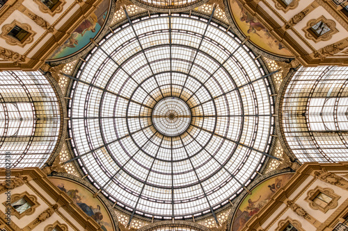The awesome roof in the middle of the famous shopping centre Galleria Vittorio Emanuele in milan, italy