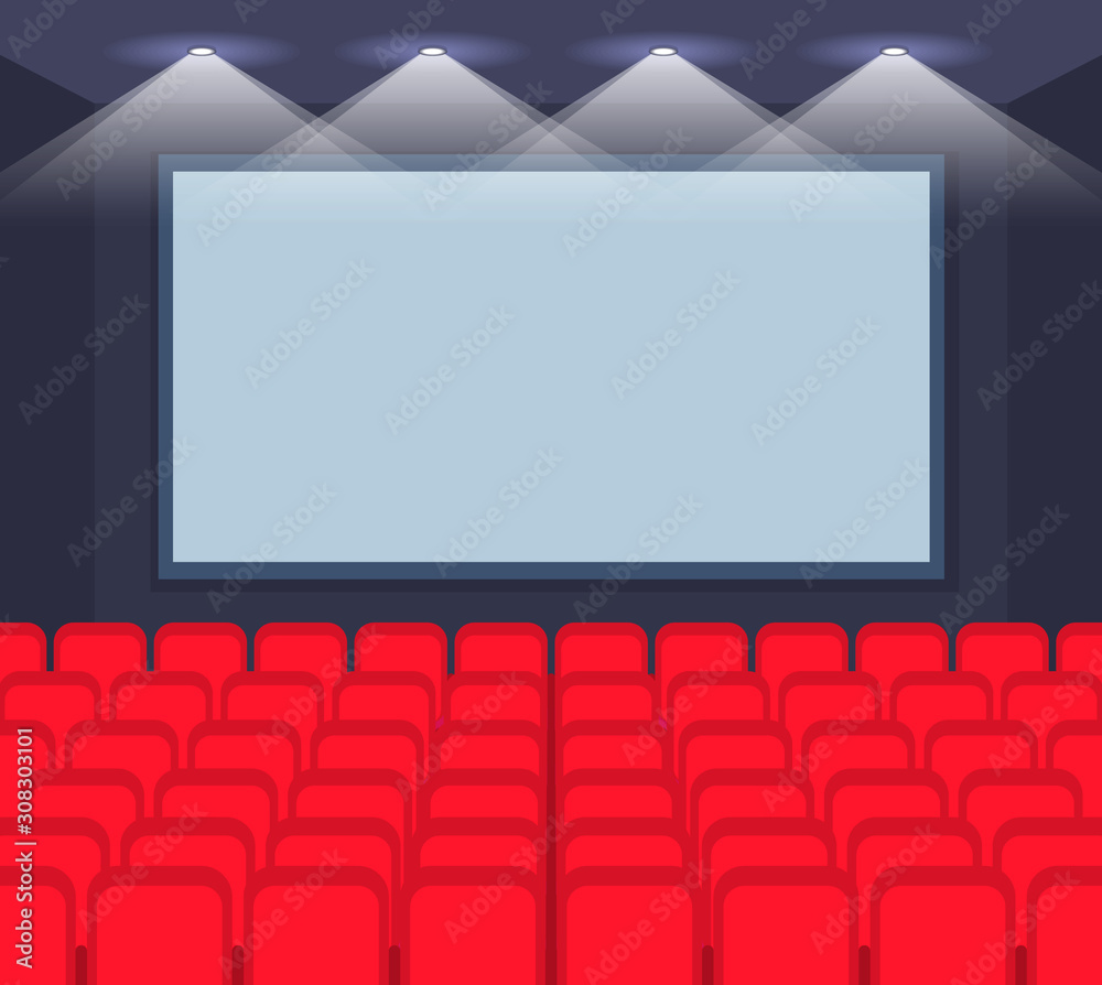 Cartoon Empty Template Cinema Hall Interior Inside. Vector Stock Vector |  Adobe Stock