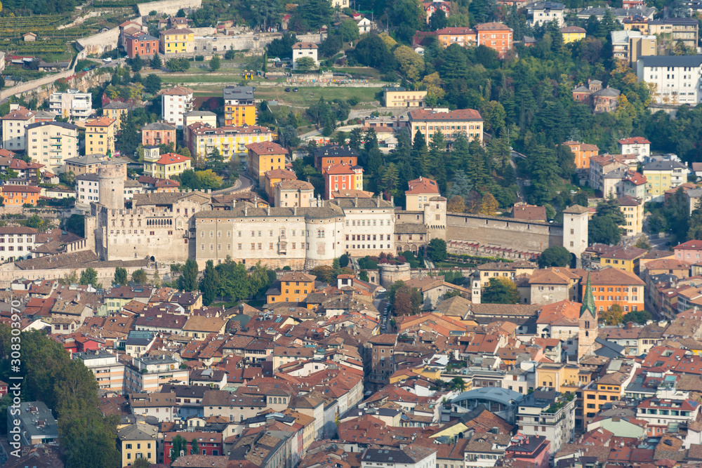 Top view on houses of Trento from the hill of Sardagna (Monte-Sardagna)