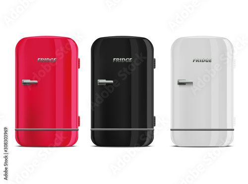 Realistic Detailed 3d Color Retro Refrigerator Set. Vector