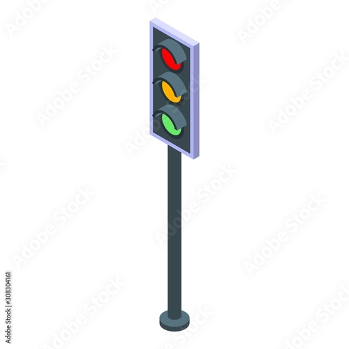 Traffic lights icon. Isometric of traffic lights vector icon for web design isolated on white background