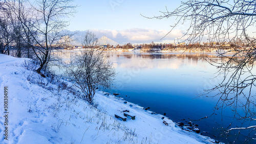 Winter scenery. Neva river in St.Petersburg, Russia