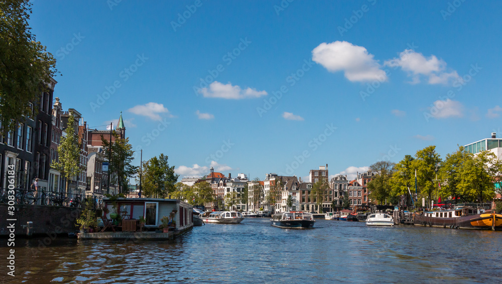 A view along one of Amsterdam's canals in summer