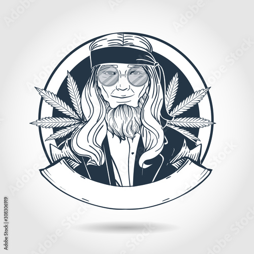Hand drawn sketch hippie man