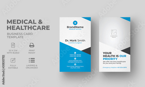 Medical & Healthcare Business Card Template with blue color