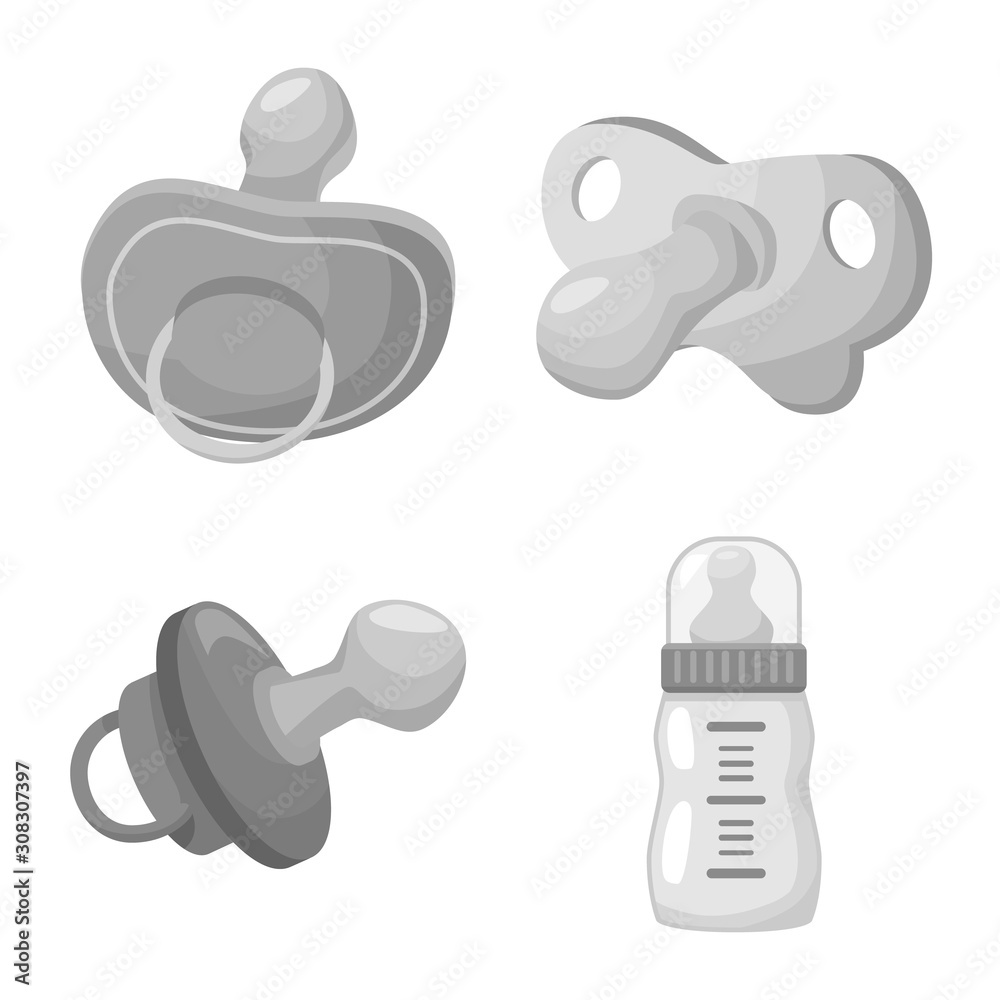Vector design of soother and newborn sign. Collection of soother and pacifier vector icon for stock. Vector design of soother and newborn sign. Collection of soother and pacifier vector icon for stock.