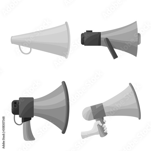 Vector illustration of bullhorn and propaganda icon. Set of bullhorn and voice vector icon for stock.
