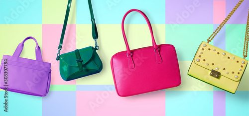 Wallpaper Mural Colourful fashion purses. Many handbags. Shopping image  Torontodigital.ca
