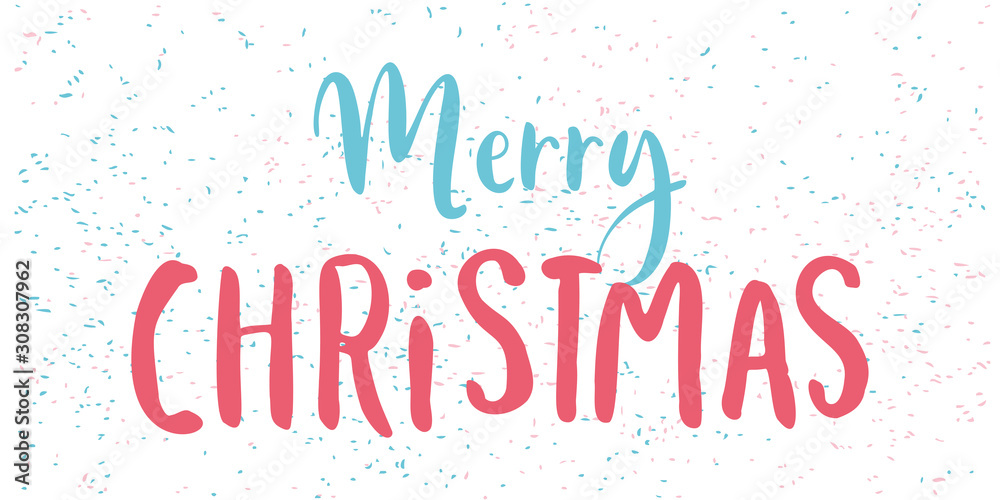 Merry Christmas vector text hand drawn lettering. 