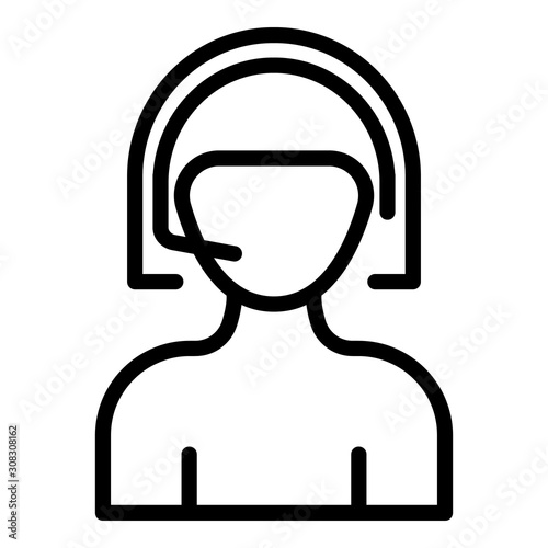 Call center woman icon. Outline call center woman vector icon for web design isolated on white background